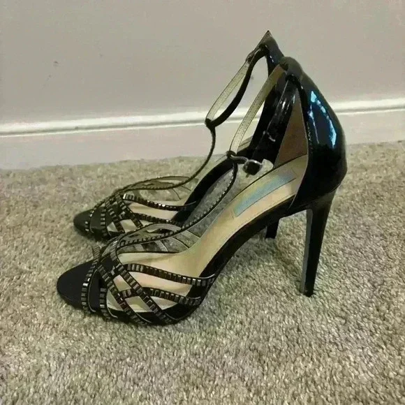 Blue by Betsey Johnson SB Rosin Black Embellished Sandal Heels Size 9 - Picture 4 of 9